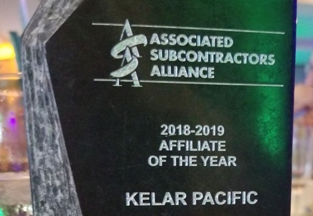 image of the Associated Subcontractors Alliance - Affiliate of the Year Award for Kelar Pacific
