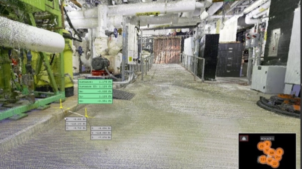 3d scan of Rady's Acute Care Pavilion showing measurements within the point cloud.