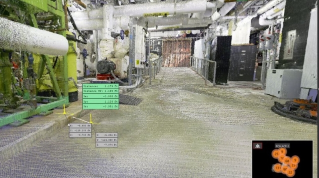 3d scan of Rady's Acute Care Pavilion showing measurements within the point cloud.