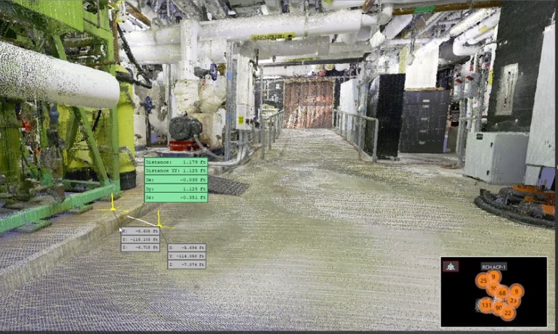 3d scan of Rady's Acute Care Pavilion showing measurements within the point cloud.