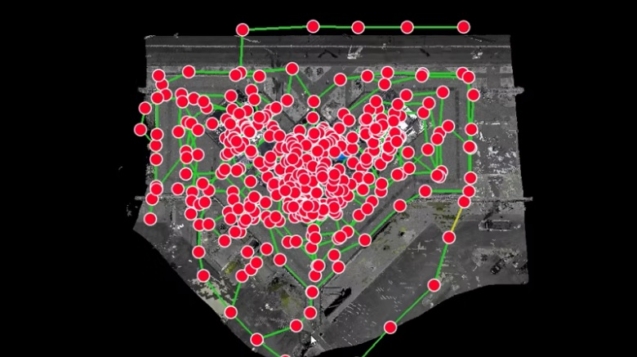 3D laser scan of a building showing the dots for each scan location.