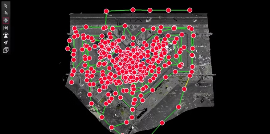 3D laser scan of a building showing the dots for each scan location.