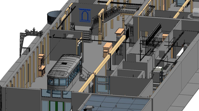 3D laser scan of restaurant - viewing the 3D model roof sliced.
