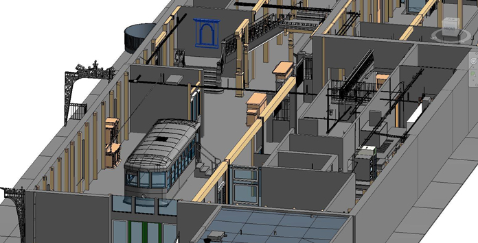 3D laser scan of restaurant - viewing the 3D model roof sliced.