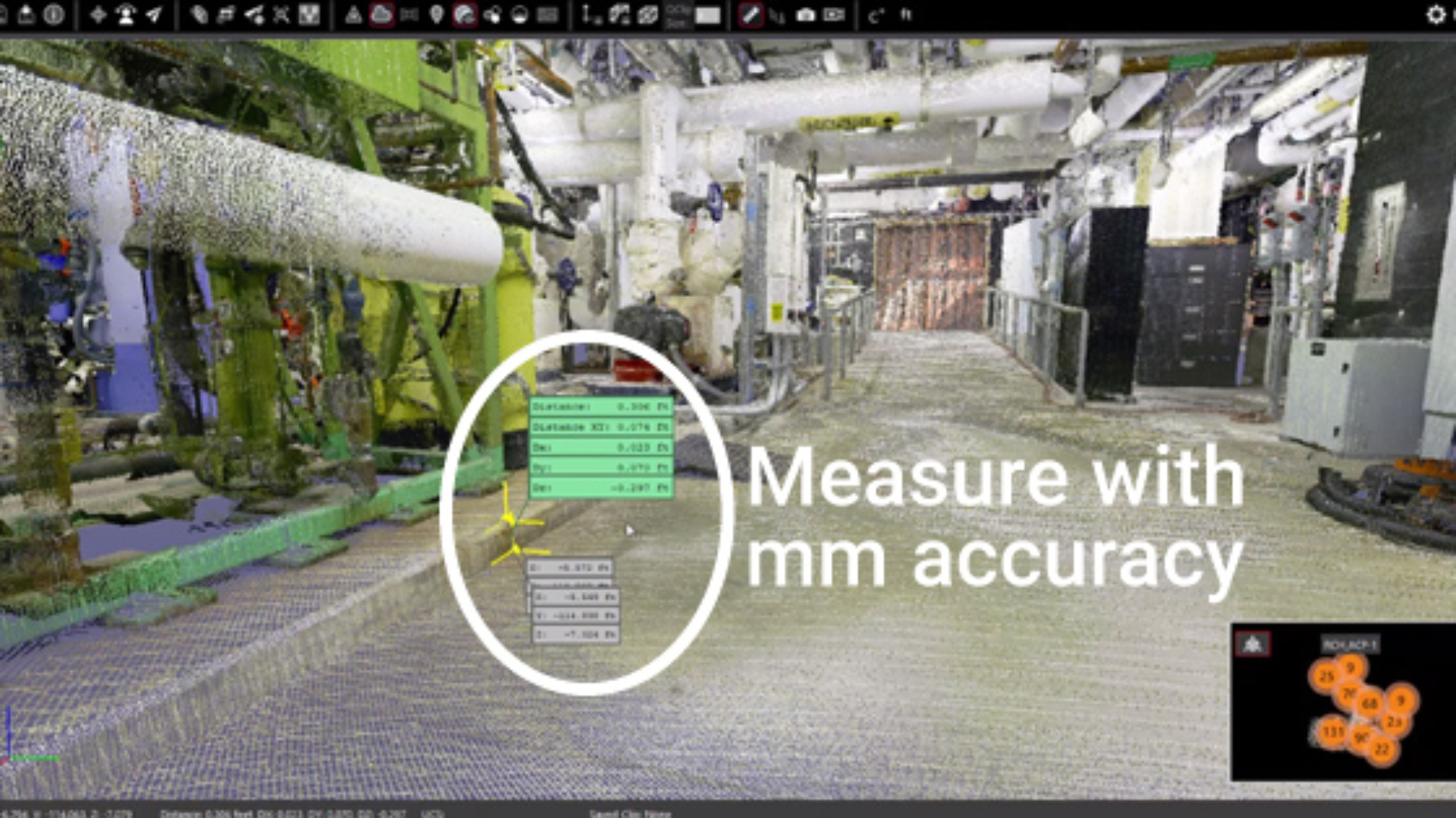 3D LiDAR scanned image showing a measurement taken on a laptop rather than in the field