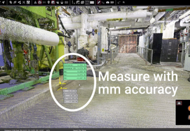 3D LiDAR scanned image showing a measurement taken on a laptop rather than in the field