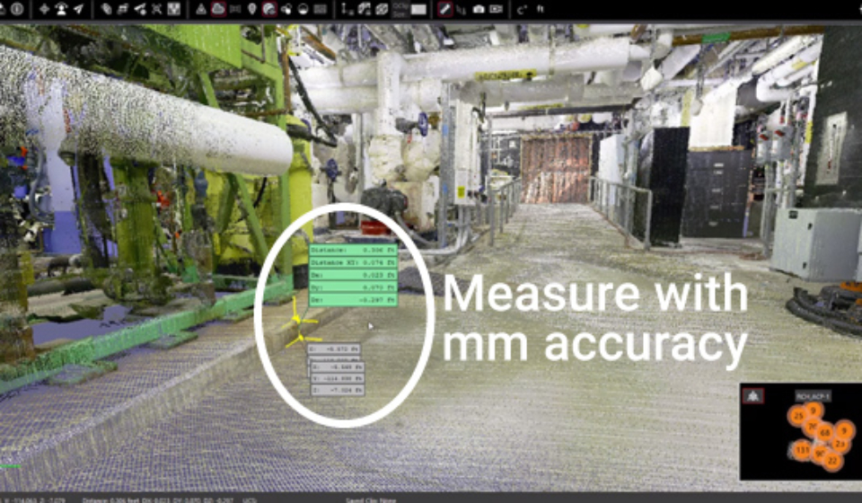 3D LiDAR scanned image showing a measurement taken on a laptop rather than in the field